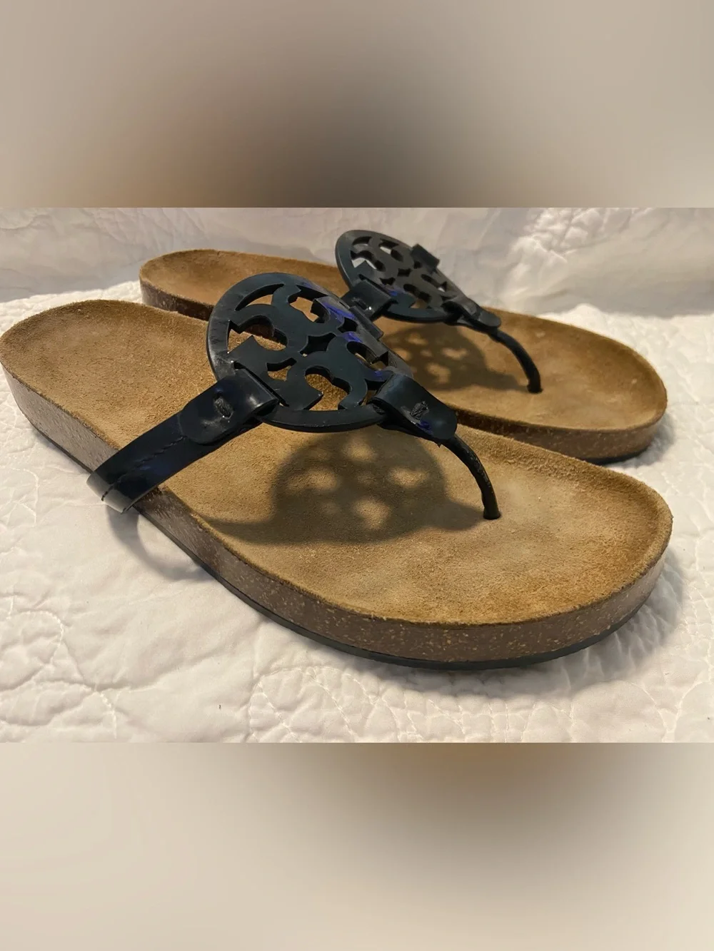 Tory Burch Black miller cloud size 9.5 Thong Sandals cork comfort slide on